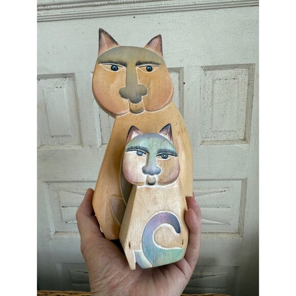 Vintage 80s Laurel Burch Style Folk Art Trio of Cats Hand Painted - Picture 5 of 10